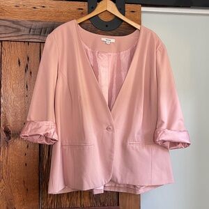 Kensie Size 2X Light Pink Blazer 3/4 Sleeves with Polka Dot accents